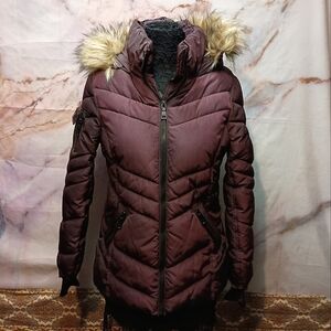 Madden Girl Purple Puffer Coat With Fur Hood